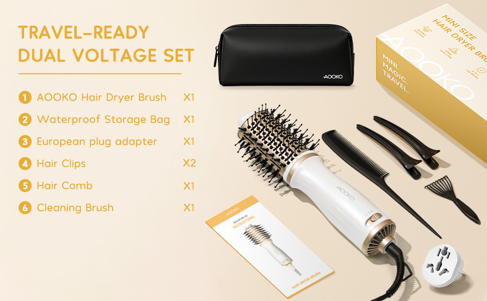 mini dual voltage hair dryer brush