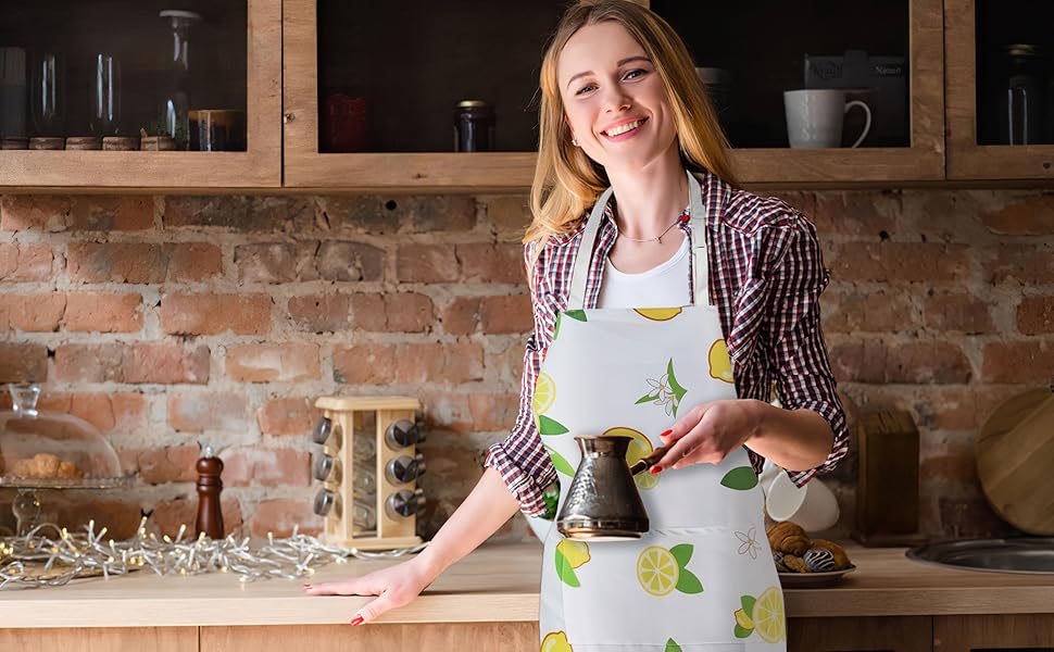 Adjustable Waterproof Kitchen Apron for Women with 2 Pockets