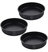 8 Inch Round Cake Pan Set, P&amp;P CHEF 3 Piece Non-Stick Cake Baking Pans for Birthday Wedding Layer...