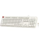 Meidosa Wired Computer Keyboard, Milk White Typewriter Keyboards, Round Key Full Size Keyboard, P...