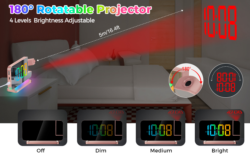 Projection alarm clock with usb charger port