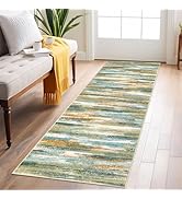 Lansny Modern Abstract Runner Rug 2x6, Green Mustard Multi Washable Kitchen Runner Non-Slip Soft ...
