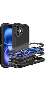 YKHJKLEC for iPhone 16 Case, Military Grade 3 in 1 Heavy Duty Shockproof/Drop Proof/Dust Proof Case ...