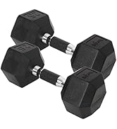 Yes4All Chrome/Rubber Grip Encased Hex Dumbbells – Hand Weights With Anti-Slip 10-30 LBS Pair