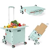 Foldable Utility Cart with Stair Climbing Wheels,Collapsible Rolling Crate with Magnetic Lid Tele...