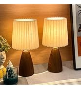 Small Pleated Table Lamp Set of 2 for Bedroom, Mini Bedside Lamps for Nightstand with Round Fabri...