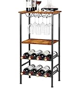 Wine Rack Freestanding Floor, Wine Rack Table Wine Bar Cabinet with Glass Holder Wine Rack with S...