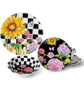 LEHAHA Sunflower 12-Piece Melamine Dinnerware Set Include Plates/Dishes and Bowls, Service for 4,...