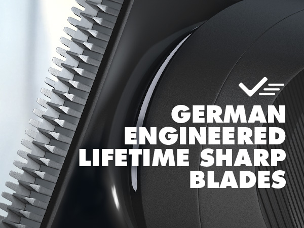 On the picture we can see the blades of the trimmer, which are german engineered and lifetime sharp