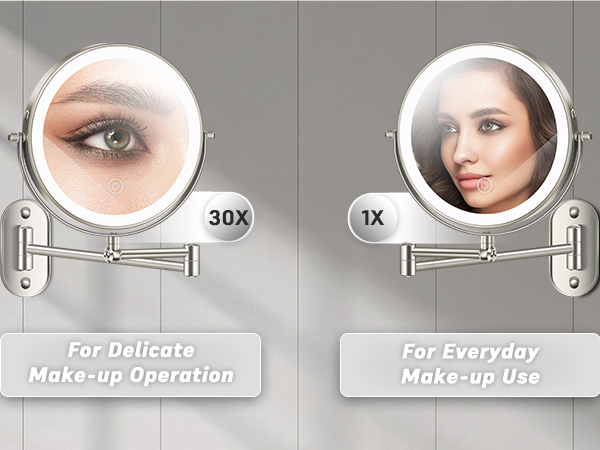 30X/1X Wall Mounted Lighted Makeup Mirror