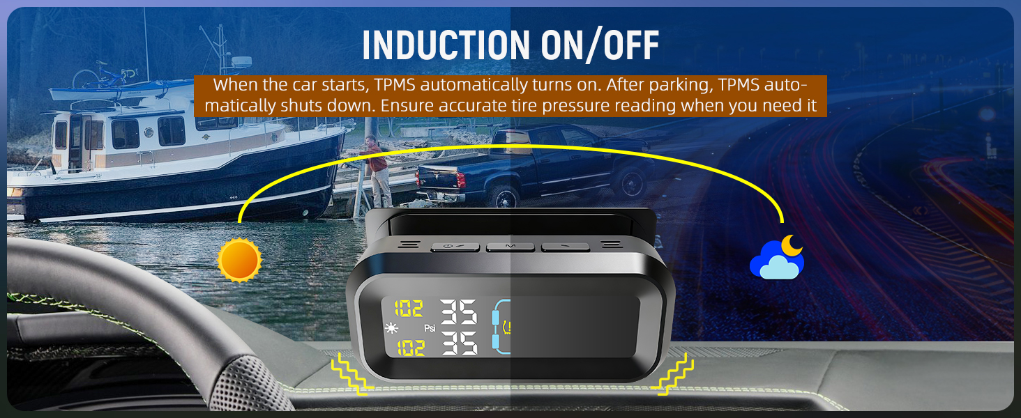 Tire Pressure Monitoring System with Solar &amp;amp; USB Charger-TPMS with 4 External Sensors &amp;amp; 6 Alarm Mode