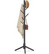 Azaeahom Wooden Coat Rack Stand, Free Standing Coat Rack with 8 Hooks 3 Adjustable Heights for Cl...
