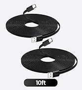 2PCS 10FT/3M Flat USB C Cable, Extra Long USB A to USBC Charging Power Extension Cord for Home Se...