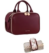 Prite Makeup Bag for Women, Large Capacity Waterproof Travel Cosmetic Organizer, Portable Open Fl...