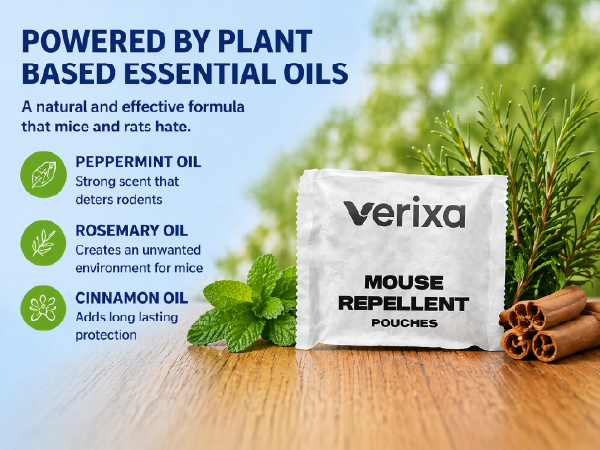 Verixa Mouse Repellent Pouches 10 Pack, Natural Peppermint Cinnamon Oil Rodent Deterrent Indoor 