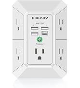 USB Wall Charger, POWSAV Surge Protector 5 Outlet Extender with 4 USB Ports ( 1 USB C Outlet) 3 S...
