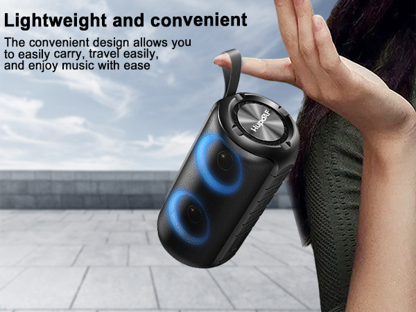Text reads 'Lightweight and convenient' followed by 'The convenient design allows you'. Multiple panels showing a portable water bottle being carried and used.