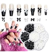 Briskbloom Black and White Bow Nail Charms, 3D Bowknot Nail Stud Rhinestones, Bow and Pearl Charm...