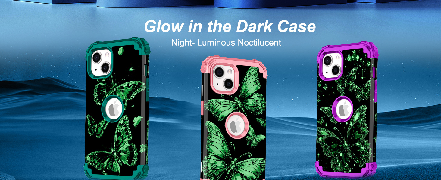 iphone 13 case iphone 14 case glow in the dark butterfly cute heavy duty