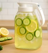 QuickServe Large Airtight Pitcher - 3L (101oz), Heat Resistant, BPA-Free SAN Plastic, One Touch O...