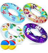 FindUWill 6 Pack Pool Floats Kids, Pool Swim Tubes Rings(4 Pack) - 4Pcs Inflatable Big Floaties B...