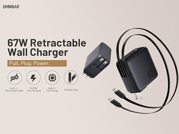 67W Retractable Wall Charger
