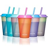 Meoky Color Changing Cups with Lids and Straws for Kids 6Pack 12oz Plastic Reusable Cold Drink Tu...