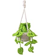 HFZRZFH Boho Crochet Plant Hanging Basket for Car Rear View Mirror Decor, Polyester, Light Green,...