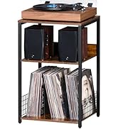 LELELINKY Large Brown Record Player Stand, 3 Tier Big End Table with Vinyl Storage Shelf Up to 13...