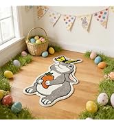 Shovagy Easter Bathroom Rug Spring Bunny Bath Mat Cute Rabbit Carrot Tufted Soft Absorbent Quick ...