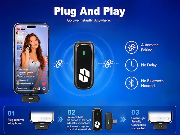 SONEVOX AirMic plug and play wireless microphone with automatic pairing for creators