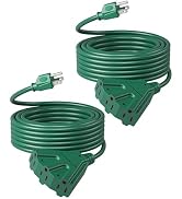 DEWENWILS 25 FT Green Outdoor Tri-Tap Extension Cord Splitter,Halloween Weatherproof 16/3 SJTW Po...