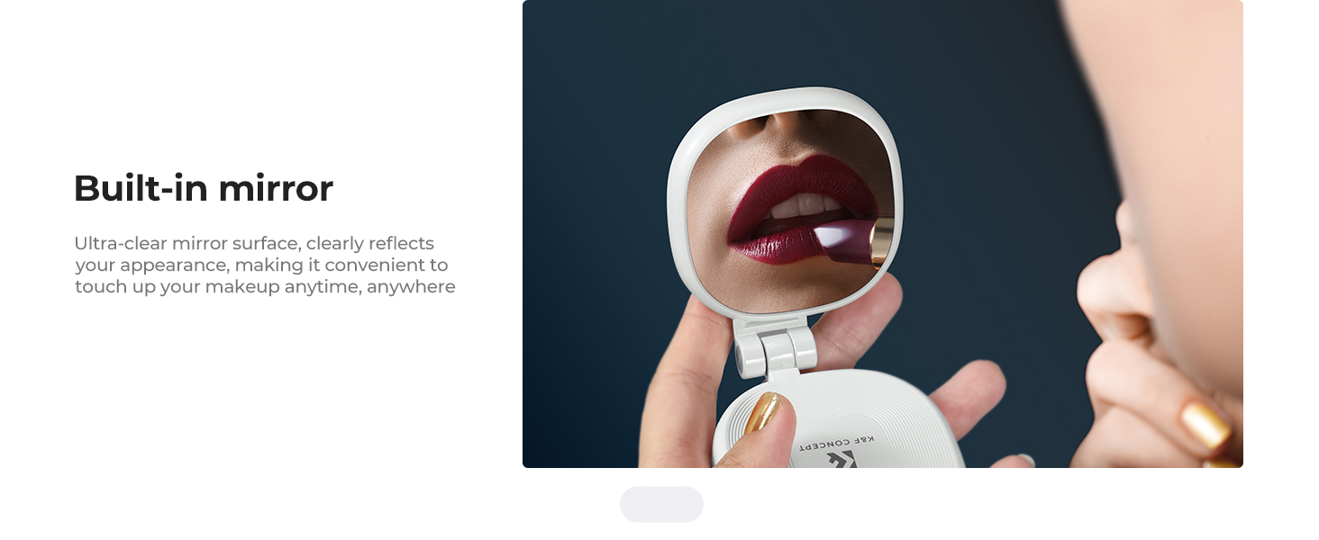 Close-up product demonstration shots showing hands interacting with a white electronic or charging device against dark background.