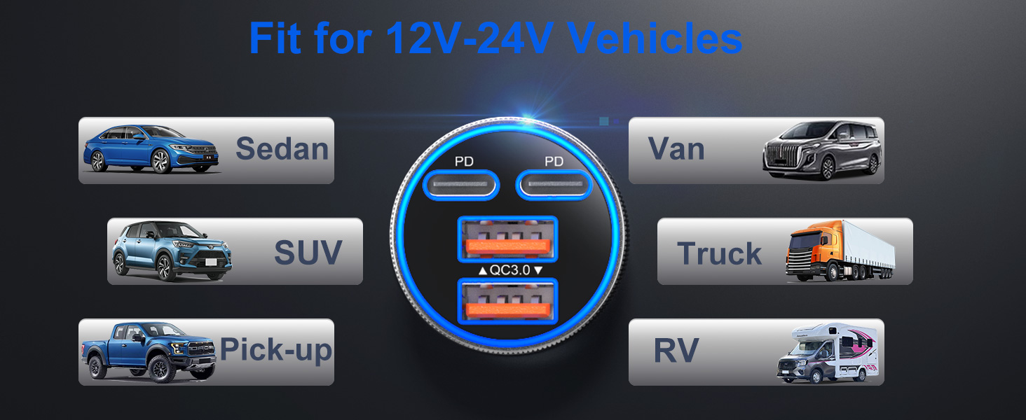 12V usb c outlet car adapter for auto cell phone accessories truck