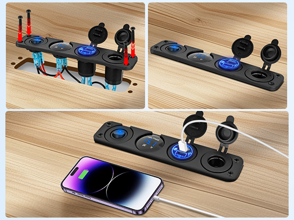 4 in 1 ON/Off Charger Socket Panel PD Type C and QC 3.0 USB charger