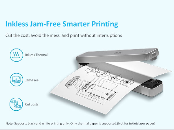 inkless Portable Printer for Travel, Wireless Thermal Printer