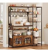 Bakers Rack with Power Outlet, 47.2in Microwave Stand with Storage Shelves, Coffee Bar with Cabin...