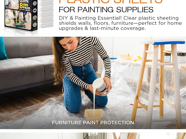 Plastic Drop Cloths for Painting, Plastic Sheeting Painting Supplies, Dust Cover for Furniture