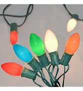 SUNSGNE 25Ft Christmas Lights Outdoor, C9 Multicolor Christmas Lights with 26 Colored Ceramic Inc...