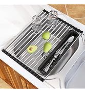 JASIWAY Roll Up Dish Drying Rack, Expandable 304 Stainless Steel Portable Over The Sink Dish Drai...