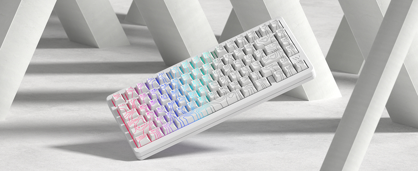 Double Shot PBT keycaps 119 Keys Set White Topographic Shine Through keycaps Cherry Profile Key caps