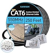 XANHAM Cat6 Shielded Outdoor Ethernet Cable 250 Feet Waterproof and UV Resistant Direct Burial Ja...