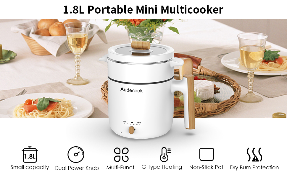 Audecook electric pot with steamer 1.8L multicooker