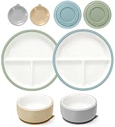 suhunide Ceramic Plates and Bowls with Silicone Sleeves Suction | Divided Porcelain Plates Bowls ...