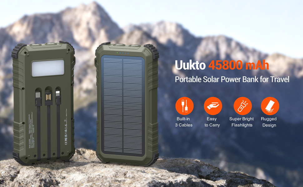 Uukto 45800 mAh Portable Solar Power Bank for Travel