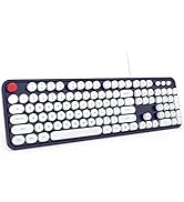 MOWUX Computer Keyboard Wired, Plug Play USB Retro Round Typewriter Keyboard, Full Size Wired Key...