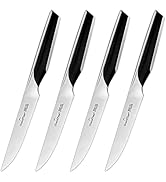 GrandTies Feinste Steak Knives Set of 4 - Straight Edge Non Serrated Knife, German High Carbon St...