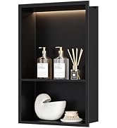 Neodrain Stainless Steel Shower Niche with Non-dimmable Led Strip Light, 12X18 Inch Matte Black N...
