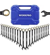 WORKPRO 22-Piece Ratcheting Wrench Set, Anti-slip Teeth, Ratchet Combination Wrench Sets with Org...