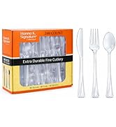 Hanna K. Signature 240 Count Clear Plastic Silverware Set, Heavyweight Elegant Disposable Cutlery...